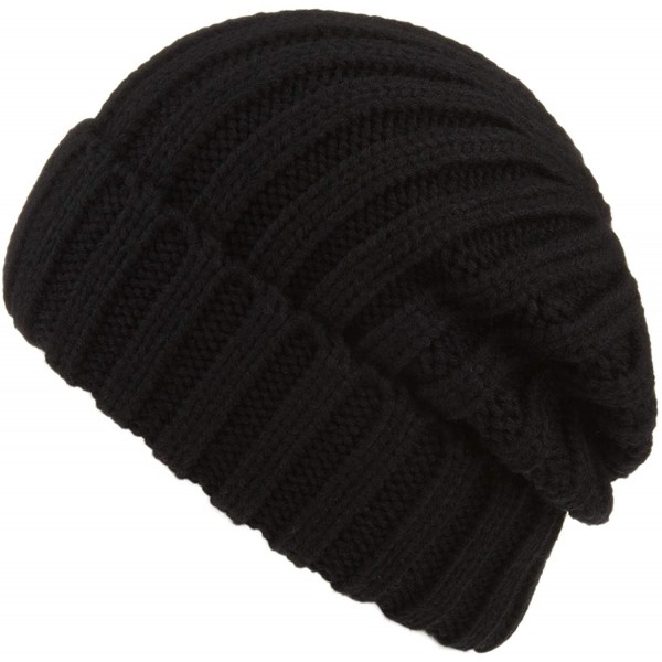 Skullies & Beanies Womens Winter Headwear Thick Soft Cable Knit Beanie Hats - Black - CM18H392U7C $7.66