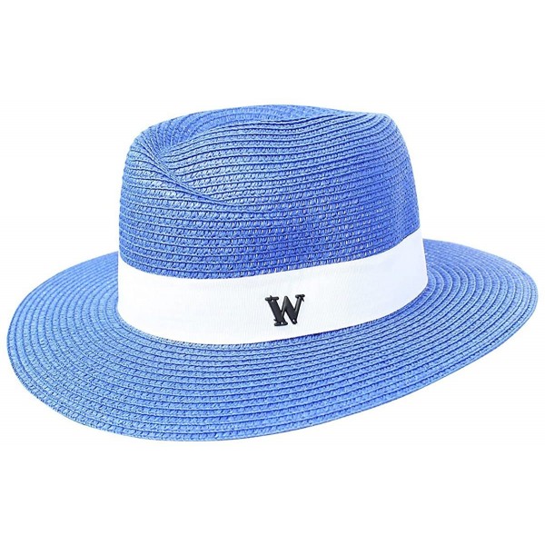 Sun Hats Virginie Fedora Hat Designer Style Paper Straw Sun Hat - Blue - C912HCPPRAT $12.05