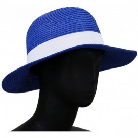 Sun Hats Virginie Fedora Hat Designer Style Paper Straw Sun Hat - Blue - C912HCPPRAT $12.05