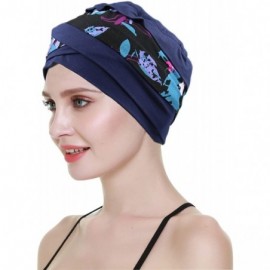 Skullies & Beanies Slip-on Lightweight Chemo Turbans for Women Hair Loss-Breathable Bamboo - Navy Floral - CY192O6NSI9 $19.96