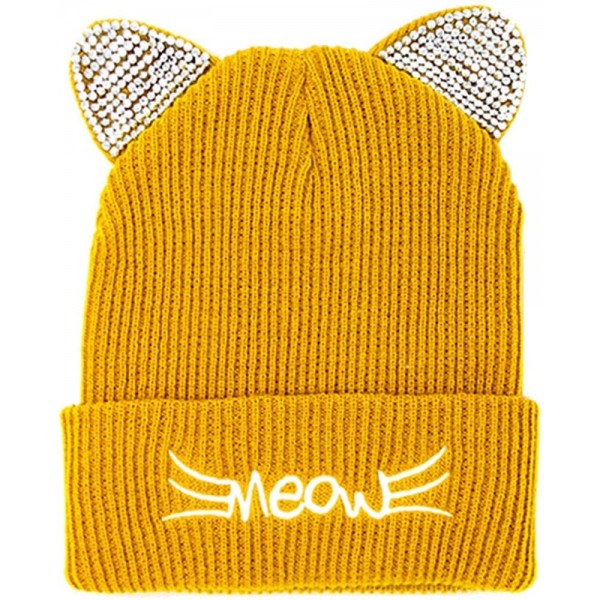 Skullies & Beanies Women Fashion Winter Fall Soft Knitted Multi Color Animal Print Cat Ear Beanie Hats - C818YIGW7XT $8.82