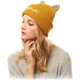 Skullies & Beanies Women Fashion Winter Fall Soft Knitted Multi Color Animal Print Cat Ear Beanie Hats - C818YIGW7XT $8.82