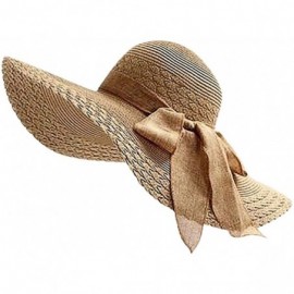 Sun Hats Women Colorful Big Brim Straw Bow Hat Sun Floppy Wide Brim Hats Beach Cap - Navy - CK18QELWIG4 $15.68