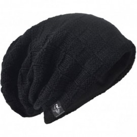 Skullies & Beanies Men Oversize Skull Slouch Beanie Large Skullcap Knit Hat - Checked-black - C7185T2DT7G $30.19