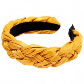 Headbands Womens Headband Pure Color Hairband Bow Tie Velvet Wide-Brimm Headwrap Hair Band - Yellow - C918XL2NMOT $10.85