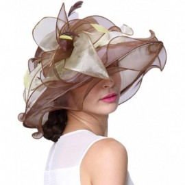 Sun Hats Women Race Hats Organza Hat with Ruffles Feathers - Brown/Bright Light Green - CX12EOR2KJZ $28.09