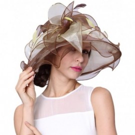 Sun Hats Women Race Hats Organza Hat with Ruffles Feathers - Brown/Bright Light Green - CX12EOR2KJZ $28.09