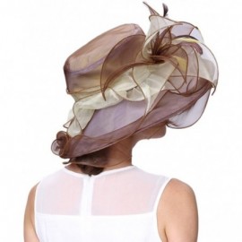 Sun Hats Women Race Hats Organza Hat with Ruffles Feathers - Brown/Bright Light Green - CX12EOR2KJZ $28.09