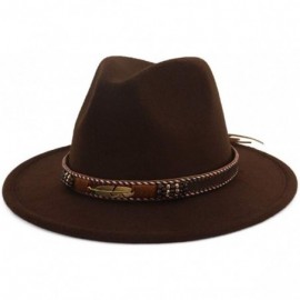 Fedoras Men Women Ethnic Felt Fedora Hat Wide Brim Panama Hats with Band - Coffee - CW18KZQSUWO $29.98