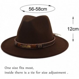 Fedoras Men Women Ethnic Felt Fedora Hat Wide Brim Panama Hats with Band - Coffee - CW18KZQSUWO $18.74