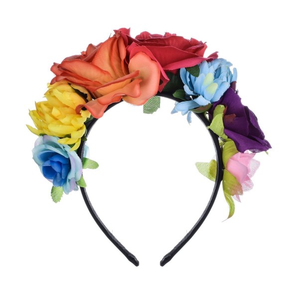 Headbands Day of the Dead Flower Crown Festival Headband Rose Mexican Floral Headpiece HC-23 (Fuchsia Orange) - CK18GX59L7K $...