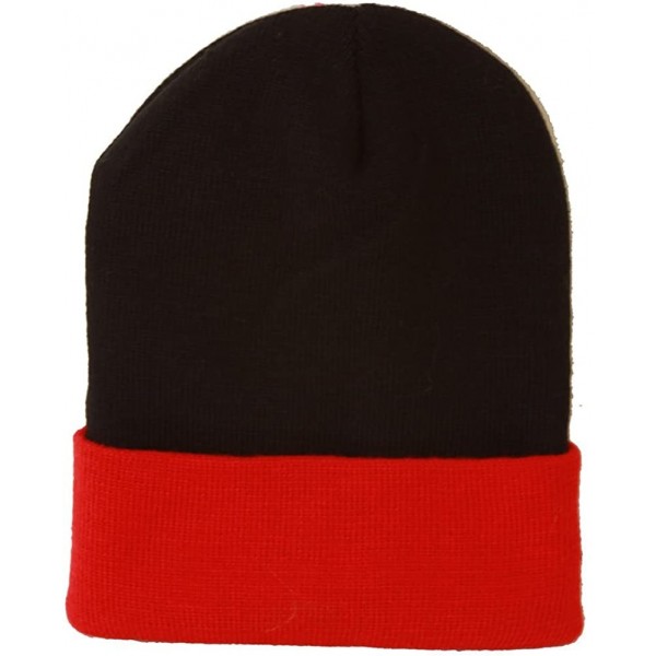 Skullies & Beanies Winter Cuffed Beanie Cap Two Toned - Black/Red - CO11B3A6TN9 $12.97