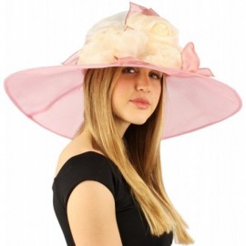 Sun Hats Scarlet Kentucky Derby Floppy Rose Floral 7" Wide Brim Organza Church Hat - Pink - CY11VWVMJ75 $32.86