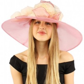 Sun Hats Scarlet Kentucky Derby Floppy Rose Floral 7" Wide Brim Organza Church Hat - Pink - CY11VWVMJ75 $32.86