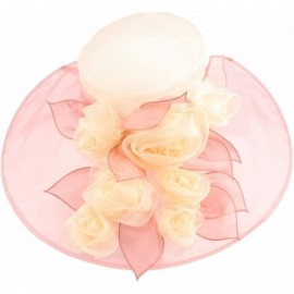 Sun Hats Scarlet Kentucky Derby Floppy Rose Floral 7" Wide Brim Organza Church Hat - Pink - CY11VWVMJ75 $32.86