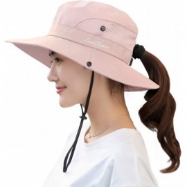 Sun Hats Women's Summer Mesh Wide Brim Sun UV Protection Hat with Ponytail Hole - Pure Pink - CE18S9Q603A $16.32