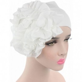 Bomber Hats Womens Wrap Cap Flower Chemo Hat Beanie Scarf Turban Headband - White - CX18INASE6C $9.57