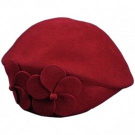 Fedoras Womens Elegant Double Flower 100% Wool Pillbox Hat Fascinator Hat Beanie Hat - Wine Red - CR1875MI253 $33.26