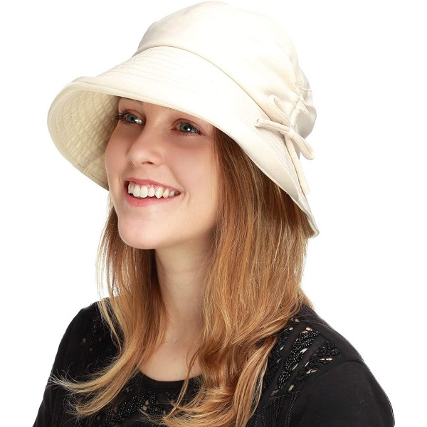 Sun Hats Light Weight Packable Women's Wide Brim Sun Bucket Hat - Renee-beige - C218GQR3N0H $18.45