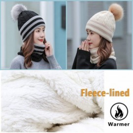 Skullies & Beanies 2 Pcs Beanie Hat Scarf Set for Women Winter Warm Fleece Lined Knitted Hat Earflap Ski Hat with Pompom - Be...