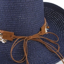 Sun Hats Cowboy Cowgirl Floppy Sun Hat Fedora Straw Wide Brim Bucket Beach Cap - Navy Blue - C318D6KA4AM $12.08