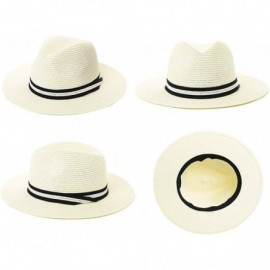 Fedoras Womens Straw Fedora Brim Panama Beach Havana Summer Sun Hat Party Floppy - 00714_white - C118R0R4O3K $22.14