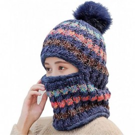 Skullies & Beanies Fleece Lined Women Knit Beanie Scarf Set for Girl Winter Ski Hat with Pompom - B1-navy - CR18AY8HT2D $21.57