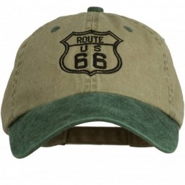 Baseball Caps US Route 66 Embroidered Pigment Dyed Washed Cap - Khaki Green - CV11ONZ17WP $43.34