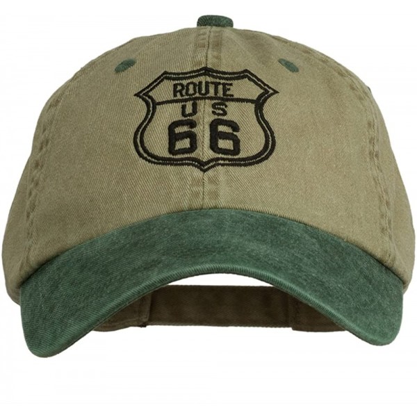 Baseball Caps US Route 66 Embroidered Pigment Dyed Washed Cap - Khaki Green - CV11ONZ17WP $24.34