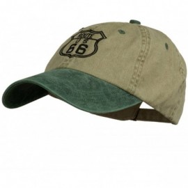 Baseball Caps US Route 66 Embroidered Pigment Dyed Washed Cap - Khaki Green - CV11ONZ17WP $24.34
