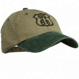 Baseball Caps US Route 66 Embroidered Pigment Dyed Washed Cap - Khaki Green - CV11ONZ17WP $24.34