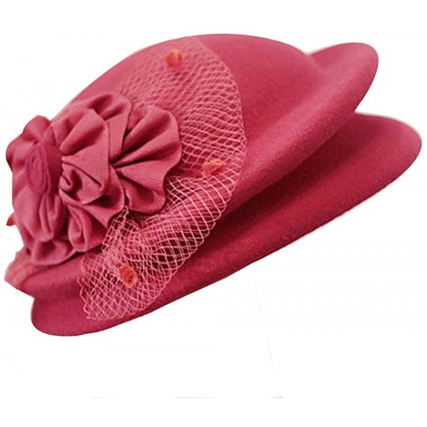 Skullies & Beanies Fascinator Wedding Pillbox Hats Wool Church Hat Bow Veil for Women - Red - C6188ND5LTD $20.44