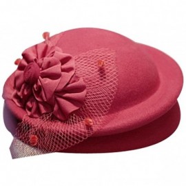 Skullies & Beanies Fascinator Wedding Pillbox Hats Wool Church Hat Bow Veil for Women - Red - C6188ND5LTD $20.44