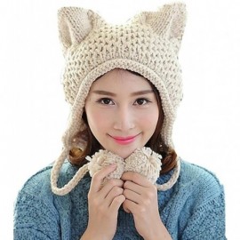 Skullies & Beanies Women's Hat Cat Ear Crochet Braided Knit Caps Warm Snowboarding Winter - Beige - CS12MZPH57H $13.45