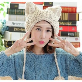 Skullies & Beanies Women's Hat Cat Ear Crochet Braided Knit Caps Warm Snowboarding Winter - Beige - CS12MZPH57H $13.45