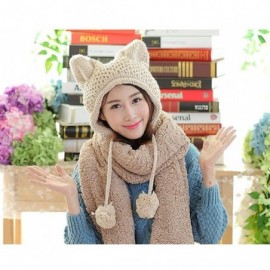 Skullies & Beanies Women's Hat Cat Ear Crochet Braided Knit Caps Warm Snowboarding Winter - Beige - CS12MZPH57H $13.45