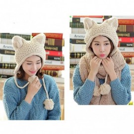 Skullies & Beanies Women's Hat Cat Ear Crochet Braided Knit Caps Warm Snowboarding Winter - Beige - CS12MZPH57H $13.45