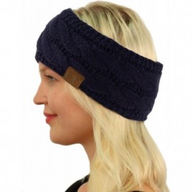 Cold Weather Headbands Winter Fuzzy Fleece Lined Thick Knitted Headband Headwrap Earwarmer - Solid Navy - C718I4CUII2 $9.90