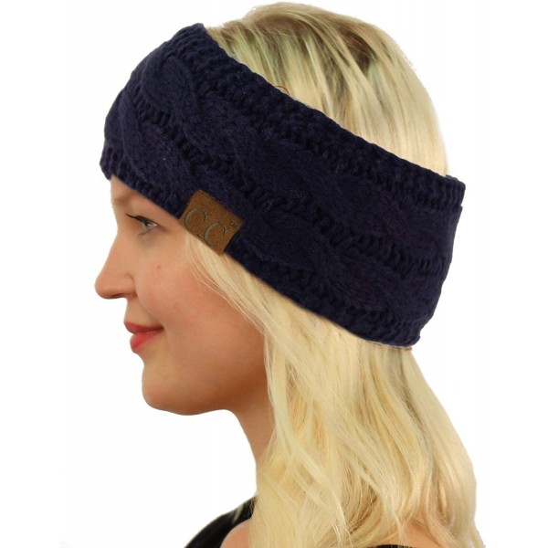 Cold Weather Headbands Winter Fuzzy Fleece Lined Thick Knitted Headband Headwrap Earwarmer - Solid Navy - C718I4CUII2 $9.90