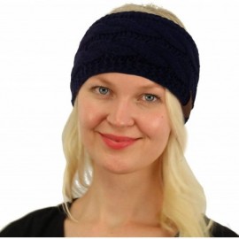 Cold Weather Headbands Winter Fuzzy Fleece Lined Thick Knitted Headband Headwrap Earwarmer - Solid Navy - C718I4CUII2 $9.90