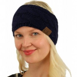 Cold Weather Headbands Winter Fuzzy Fleece Lined Thick Knitted Headband Headwrap Earwarmer - Solid Navy - C718I4CUII2 $9.90