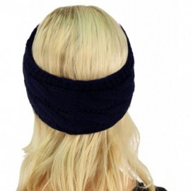 Cold Weather Headbands Winter Fuzzy Fleece Lined Thick Knitted Headband Headwrap Earwarmer - Solid Navy - C718I4CUII2 $9.90