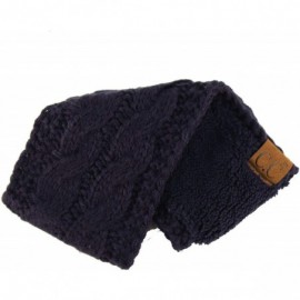 Cold Weather Headbands Winter Fuzzy Fleece Lined Thick Knitted Headband Headwrap Earwarmer - Solid Navy - C718I4CUII2 $9.90