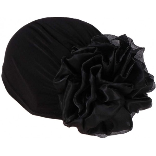 Skullies & Beanies Women Big Flower Turban Hat Head wrap Headwear Cancer Chemo Beanie Cap Hair Loss Cover - Black - C118UA7AU...