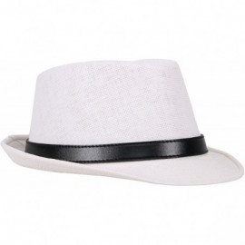 Fedoras Mens Womens Short Brim Structured Straw Fedora Hat Summer Sun Hat - White Hat Black Belt - CZ18CO09EM8 $12.37