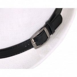 Fedoras Mens Womens Short Brim Structured Straw Fedora Hat Summer Sun Hat - White Hat Black Belt - CZ18CO09EM8 $12.37