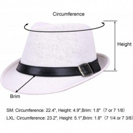 Fedoras Mens Womens Short Brim Structured Straw Fedora Hat Summer Sun Hat - White Hat Black Belt - CZ18CO09EM8 $12.37