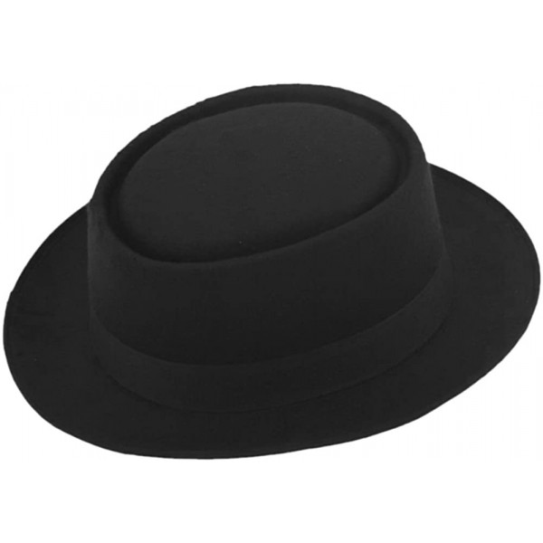 Fedoras Vintage Hard Felt Wool Pork Pie Hat Flat Top Rocker Fedora Cap - Black - CV11Z3QJ0I1 $17.71