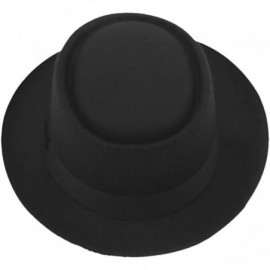 Fedoras Vintage Hard Felt Wool Pork Pie Hat Flat Top Rocker Fedora Cap - Black - CV11Z3QJ0I1 $17.71