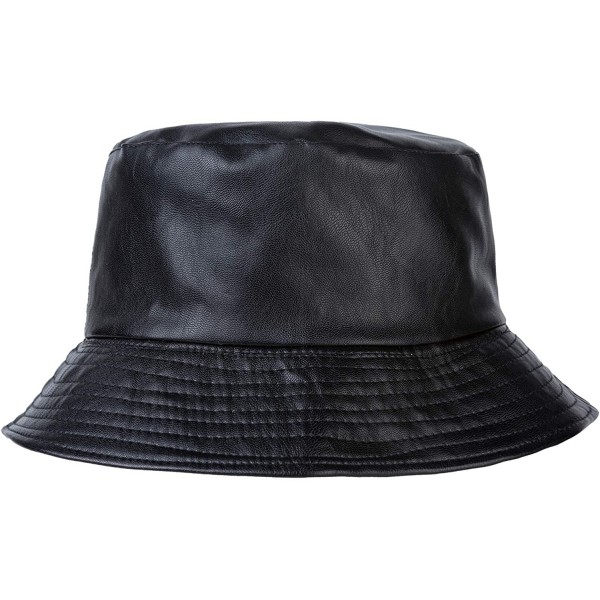 Bucket Hats Unisex Fashion Bucket Hat PU Leather Rain Hat Waterproof Fishmen Cap - Black - C018KLQWSGN $16.11